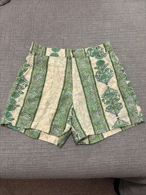 Roller Rabbit Cream and Green Floral Stripe Bermudas